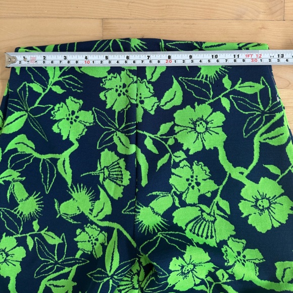 Zara flared navy & green jacquard high-waisted leggings / pants S Worn once. - Picture 5 of 7